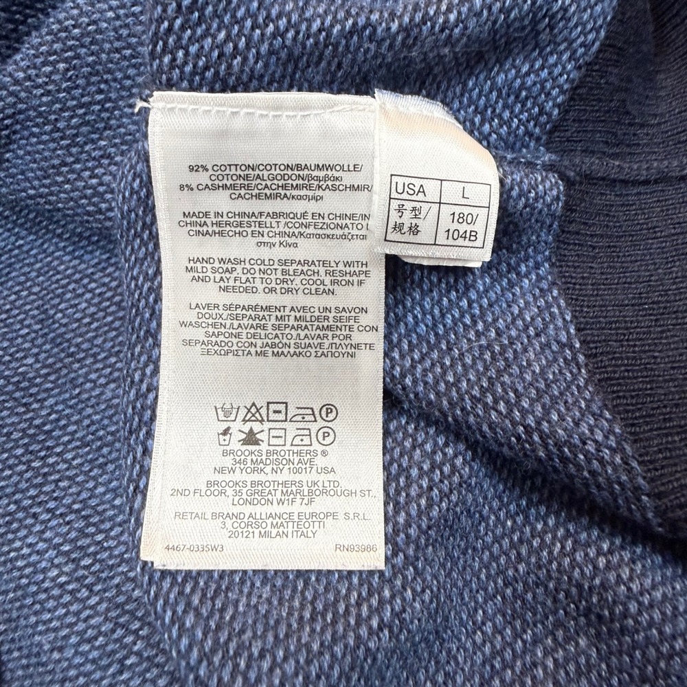 Brooks Brothers 346 Mens Large Blue Cotton Cashmere 1/4 Zip Sweater Pullover - Picture 6 of 10
